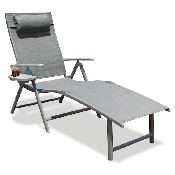 Flynama Gray Adjustable Reclining Folded Metal Patio Outdoor Lounge Chair without Cushion