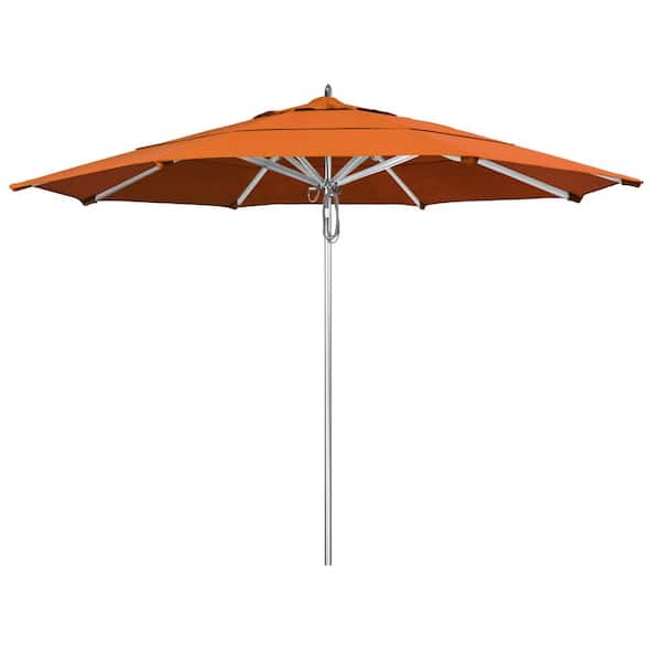 California Umbrella 11 ft. Silver Aluminum Commercial Market Patio Umbrella with Pulley Lift in Tuscan Sunbrella