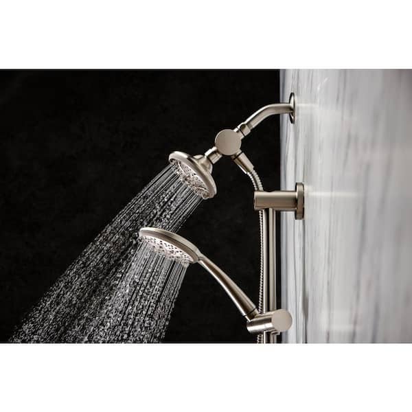 Wall Bar 6 -Spray Patterns with 1.8 GPM 4.5 in. Wall Mount Dual Shower Heads with Nail Glue Installation in Chome