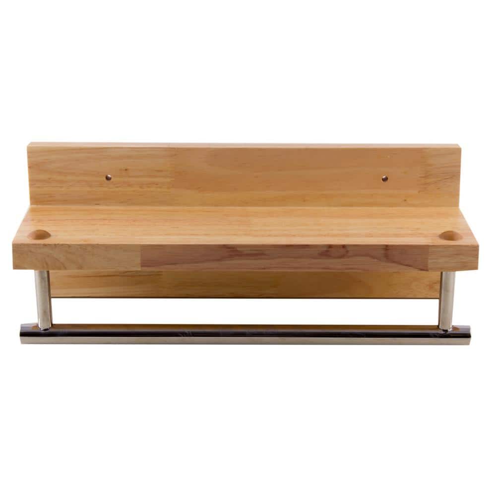 Natural Wood Wall Shelf with Chrome Towel Bar