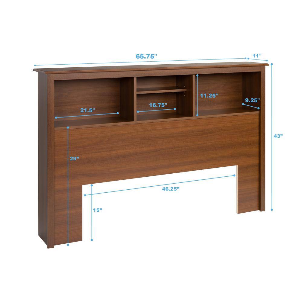 Full/Queen Cherry Wood Bookcase Headboard with Storage