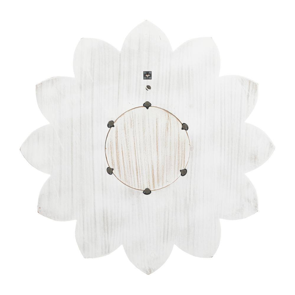 White Carved Floral Round Wood Wall Mirror