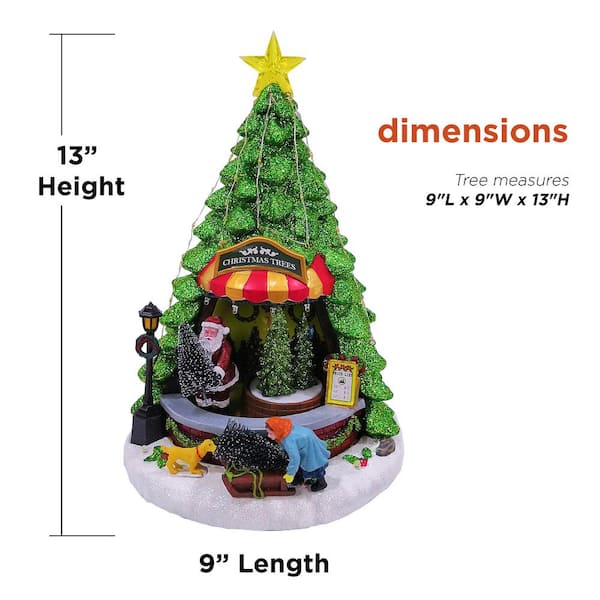 Lighted Green Glass Christmas Tree Statue Holiday Figurine Winter Home Decor 