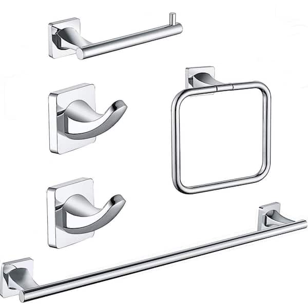 ruiling 5-Piece Bath Hardware Set 24 in. wall mounted Towel Bar in Polished Chrome