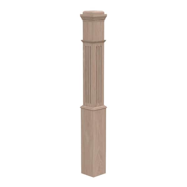 Stair Parts 4092 55 in. x 6-1/4 in. Unfinished White Oak Fluted Box Newel Post for Stair Remodel