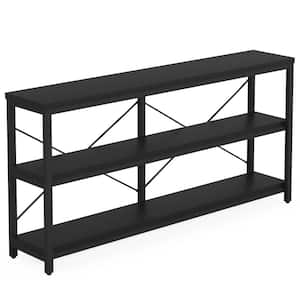 Turrella 55.12 in. Black Rectangle MDF Console Table, Industrial Sofa Table, 3-Tiers TV Stand with Storage Shelves