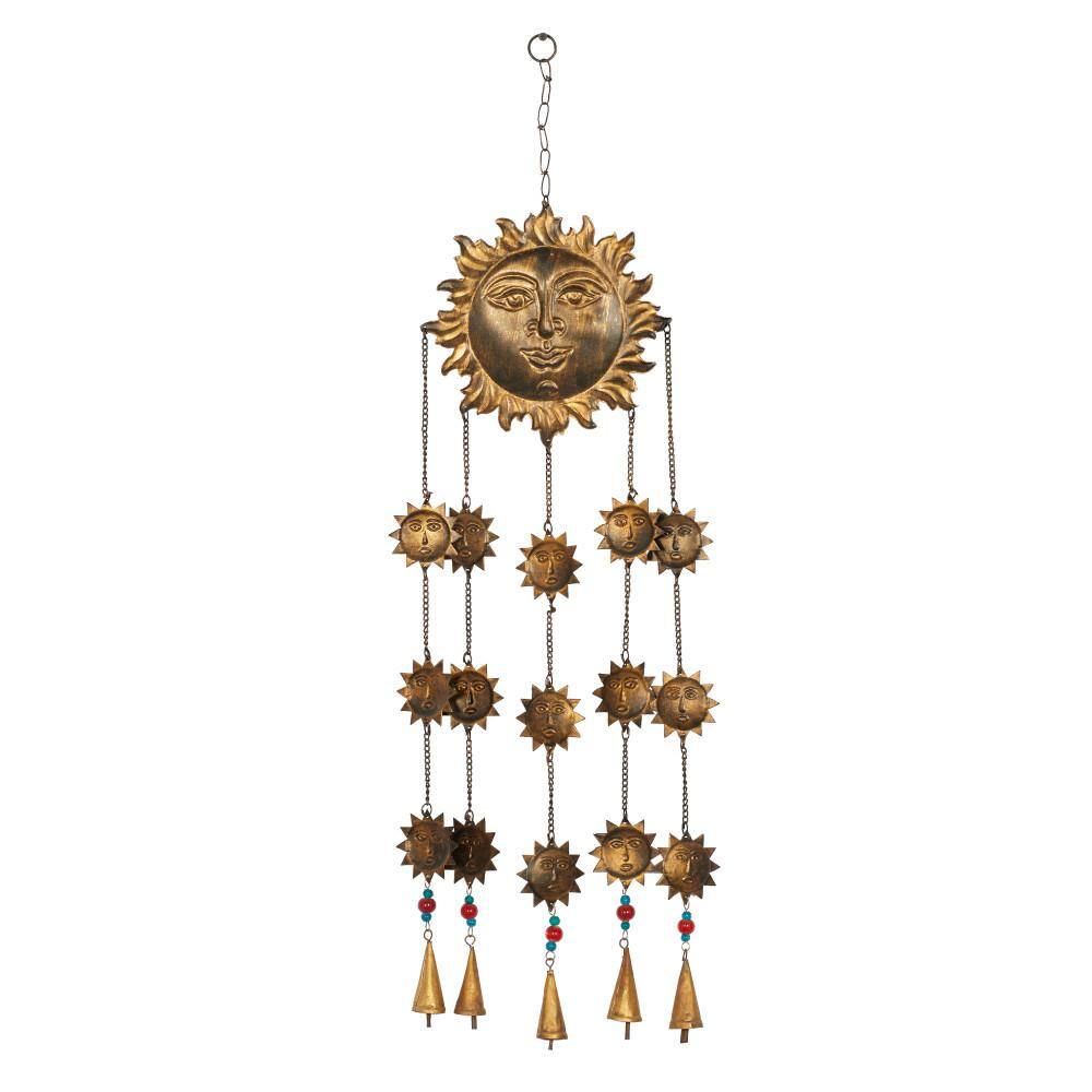 Brass Sun Face Windchime with Beads and Bells