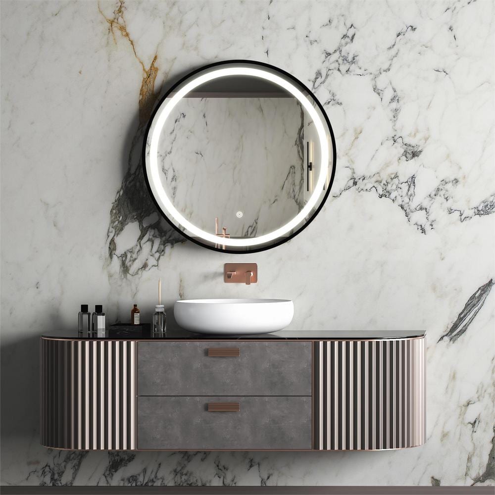 32 in. W x 32 in. H Round Iron Black Framed Dimmable Wall Bathroom Vanity Mirror price history on PriceWatchPro