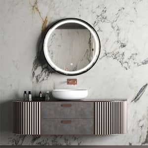 32 in. W x 32 in. H Round Iron Black Framed Dimmable Wall Bathroom Vanity Mirror
