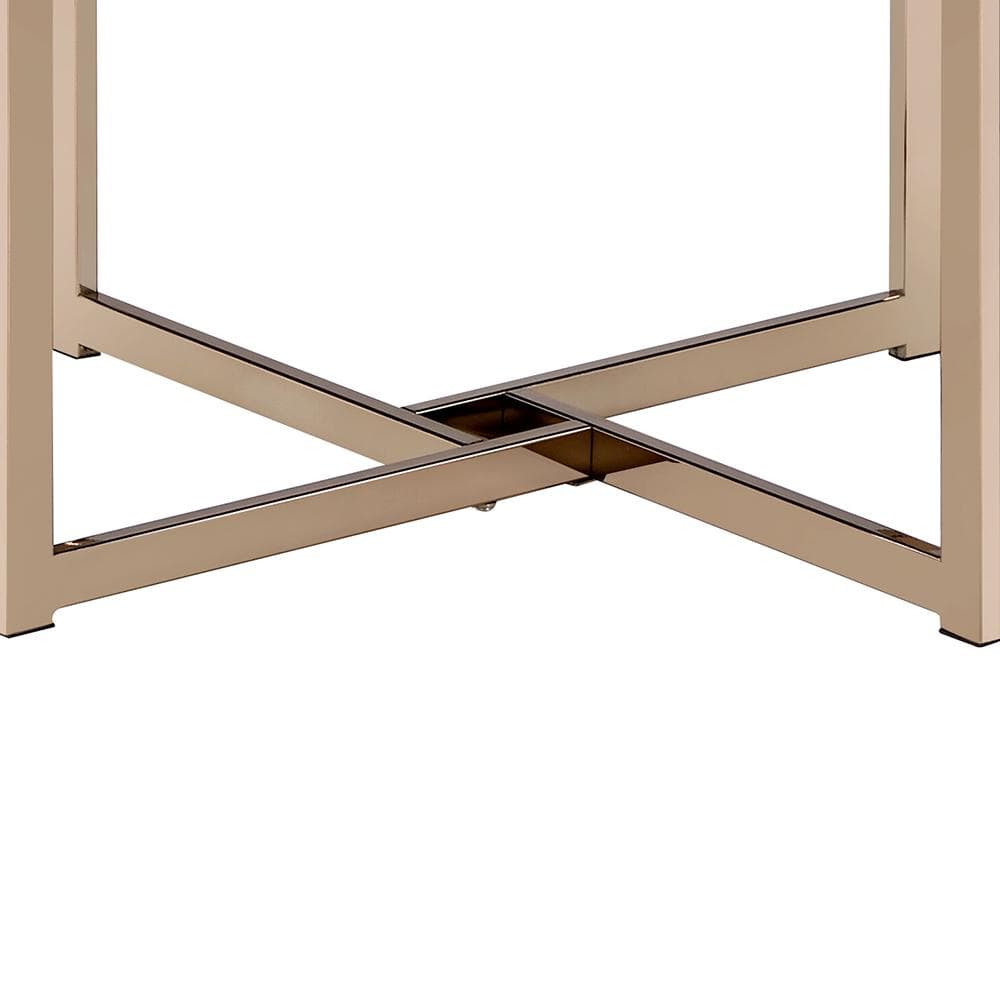 Bromia 24" Round Black Wood and Champagne Metal End Table