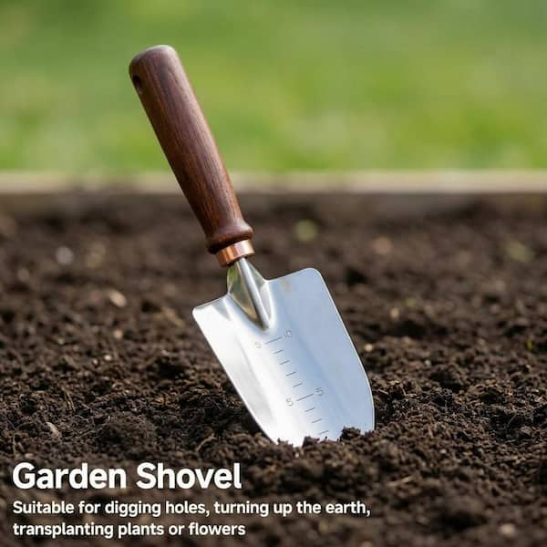 Misopily 4 Piece Garden Tool Set with Wooden Handles Shovel Rake