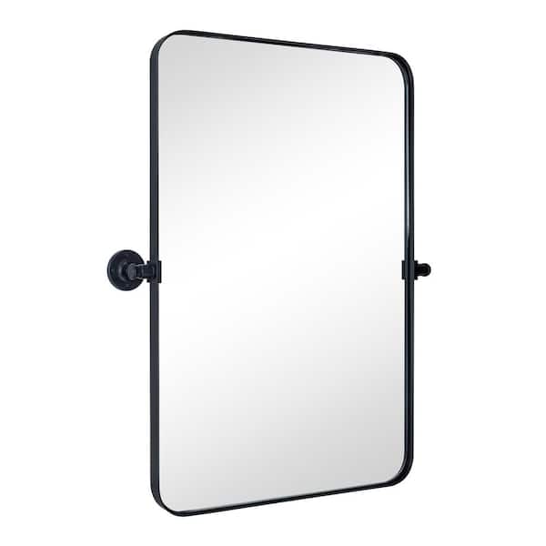 TEHOME Rounded 20 in. W x 30 in. H Small Rectangular Pivoting Metal Framed Wall Mounted Bathroom Vanity Mirror in Matt Black