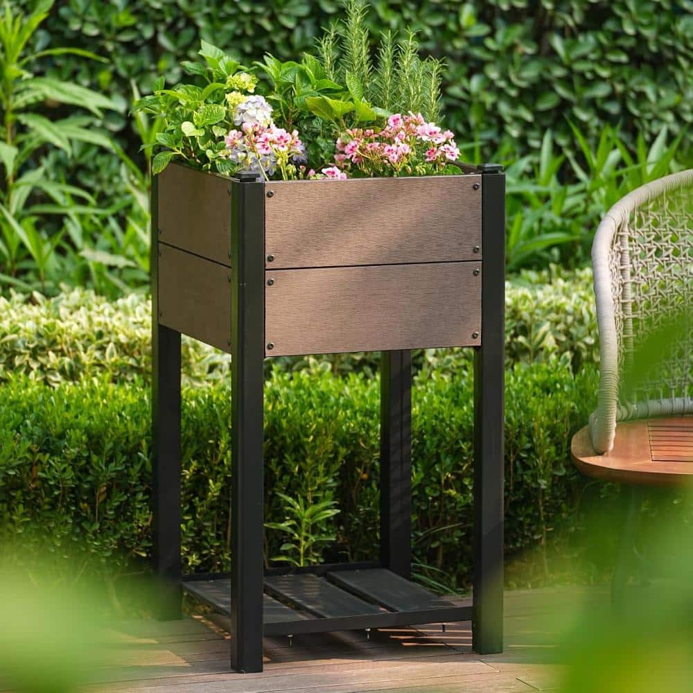 19L x 33H Elevated Garden Bed w/Storage Shelf, HDPE Wood Grain, Aluminum Frame price history on PriceWatchPro