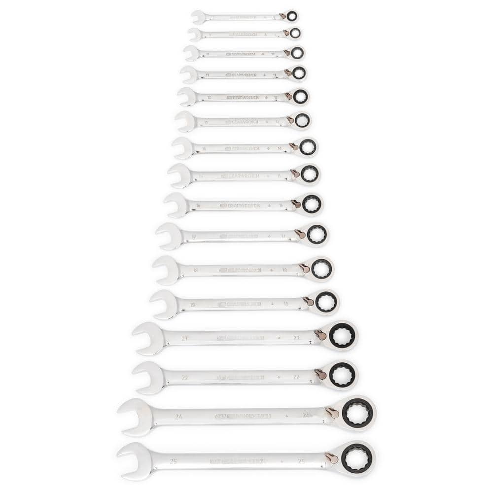 Metric 72-Tooth Reversible Combination Ratcheting Wrench Tool Set (16-Piece