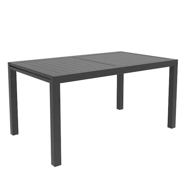Marlin Outdoor Patio Rectangular Dining Table in Aluminum Adjustable Tabletop with Integrated Leaf Design in Black