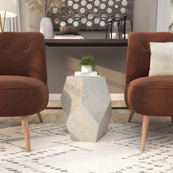 Litton Lane 16 in. Cream Handmade Medium Hexagon Wood End Accent Table