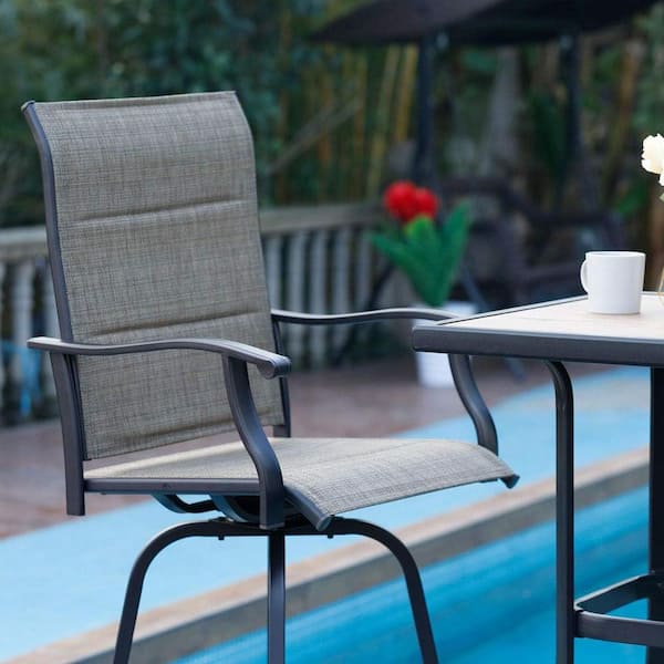 Unbranded Brown Swivel Metal Bar Height Outdoor Bar Stools with Brown Cushion (2-Pack)