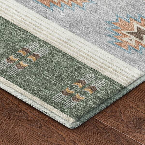 Mayfield Premium Machine Washable Abstract AMF2541 Basil 5 ft. x 7 ft. 6 in. Area Rug