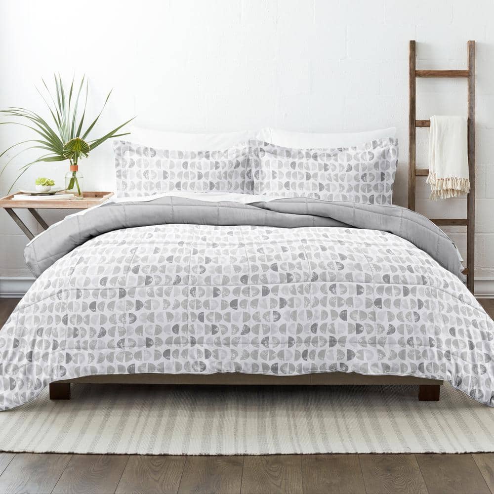 Full Gray Reversible Down Microfiber Comforter Set