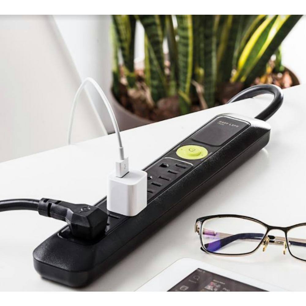 Black 6-Outlet Heavy Duty Power Strip with Surge Protector
