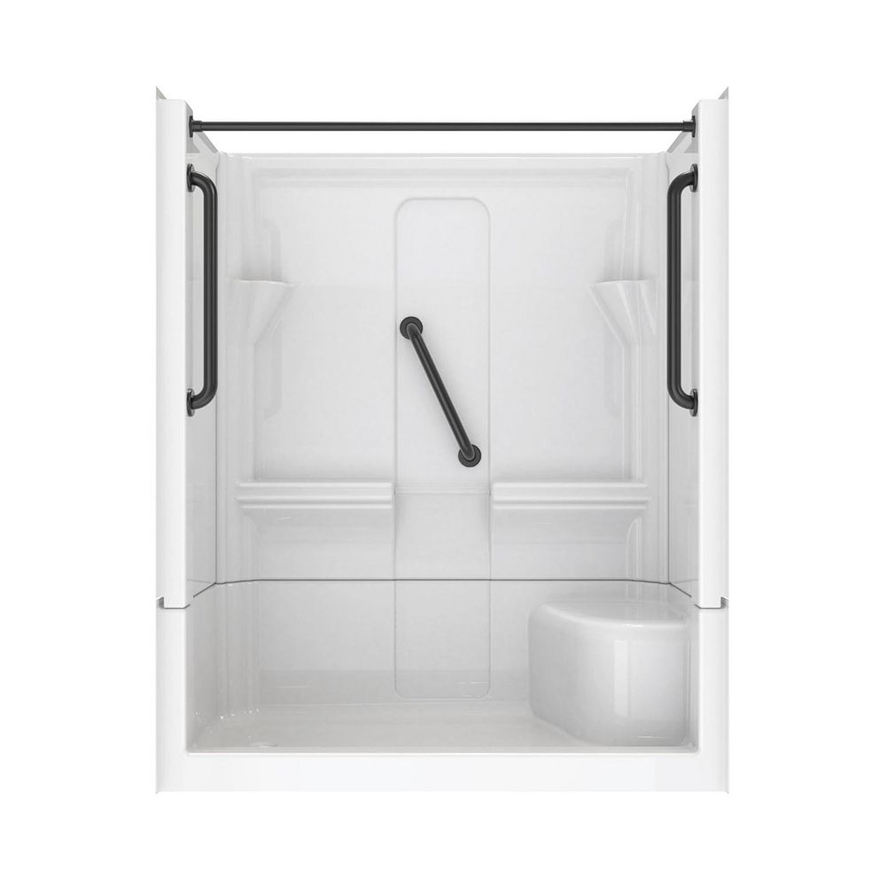 Accessible Living Harmony 60 in. L x 30 in. W x 74 in. H Alcove LH Drain Curtain Rod Shower Kit in Matte Black