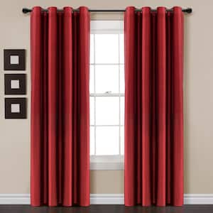 Insulated Grommet 100% 52 in. W x 84 in. L Blackout Faux Silk Window Curtain Panel Single in Red