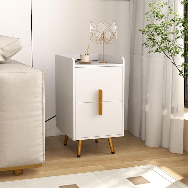 White 2 Drawer 16 in. W Nightstand