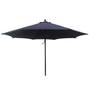 12 ft. Brown Pole Market Pulley and Pin lift Outdoor Patio Umbrella in Navy Blue