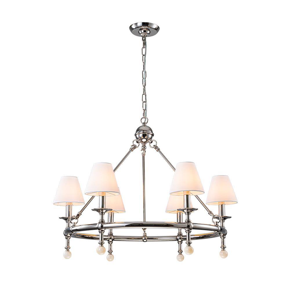 W34''Polished Nickel Statement Chandelier Unique Classic Lighting with White Fabric Lamp Shades and Alabaster Finials price history on PriceWatchPro