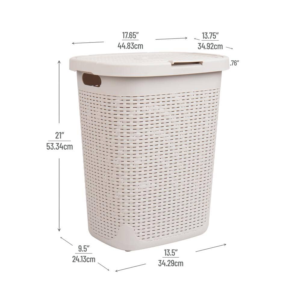 Ivory Rectangular Wicker Collapsible Hamper with Lid