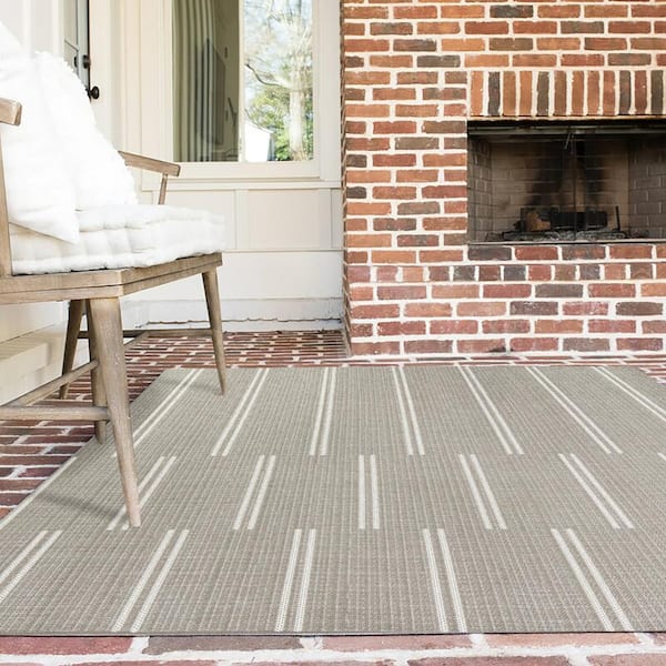 Beige 8 ft. x 10 ft. Broken StripeIndoor/Outdoor Area Rug