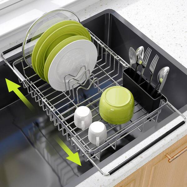 Black Expandable Over Sink Dish Rack Stainless Steel Colander