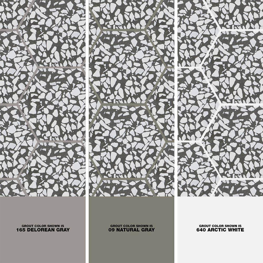 Jurassic Hex 9" Black and White Porcelain Tile