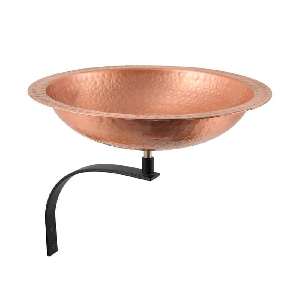 ACHLA DESIGNS Hammered Solid Copper Birdbath w/Wall Mount Bracket, 12.25 in. Tall, Satin Copper