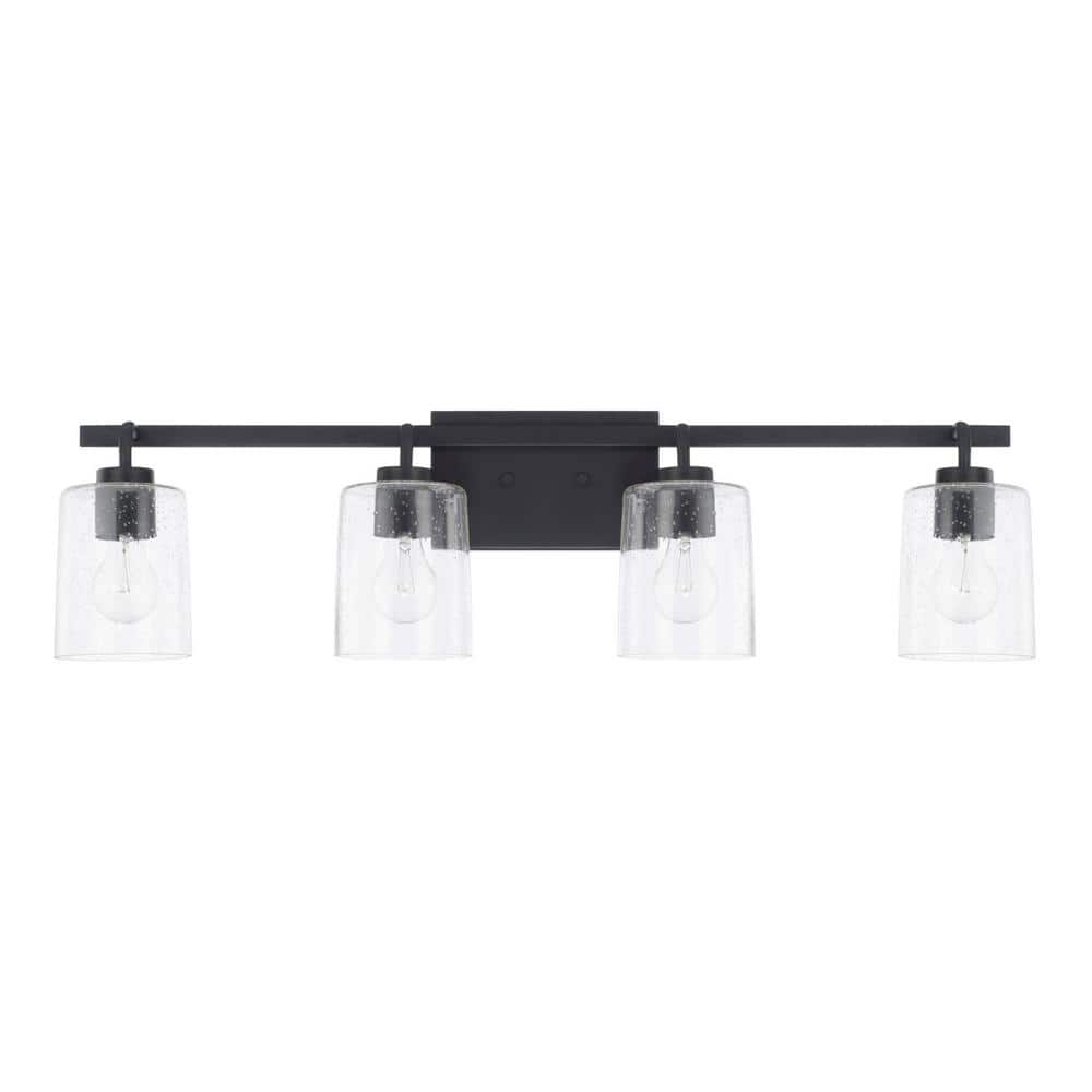 34.5 in. W x 9 in. H x 6 in. E 4-Light Clear Seeded Glass Vanity in Matte Black price history on PriceWatchPro