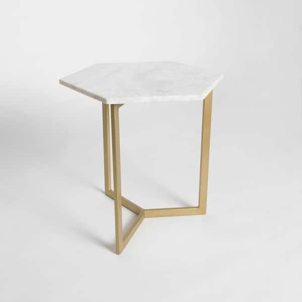 Best Home Fashion Marble White Hexagon Accent Table