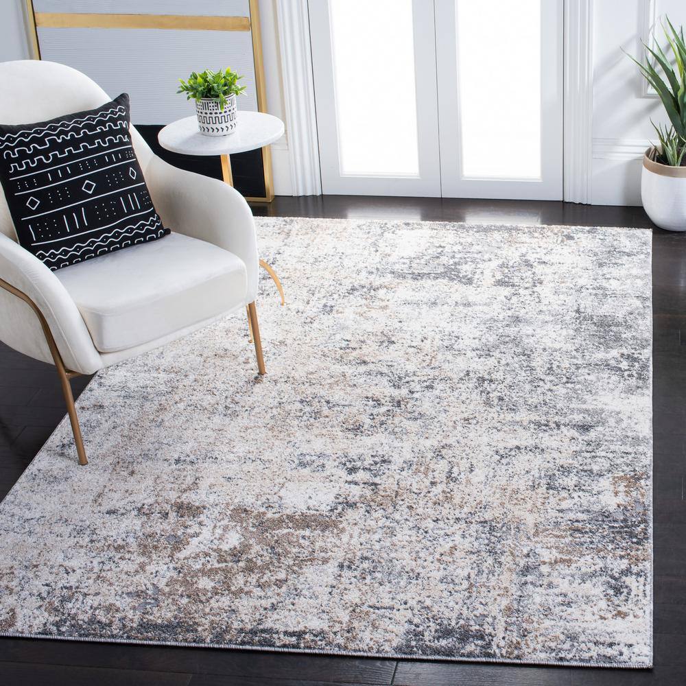 Aston Ivory and Gray Abstract Synthetic Area Rug 3' x 5'