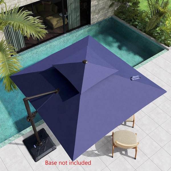 Pellebant Double Top 10 ft. x 10 ft. Outdoor Aluminum Heavy-Duty 360° Rotation Cantilever Patio Umbrella in Navy Blue