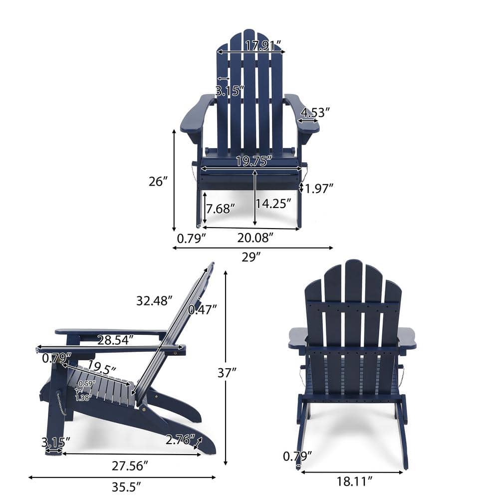 Harlee Mid-Century Blue Foldable Acacia Wood Adirondack Chair