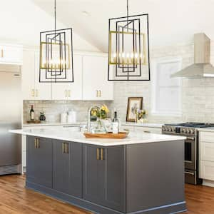 Modern Farmhouse 7-Light Iron Pendant Black and Gold Geometric Chandelier Light Fixture for Kitchen Island Dinning Room