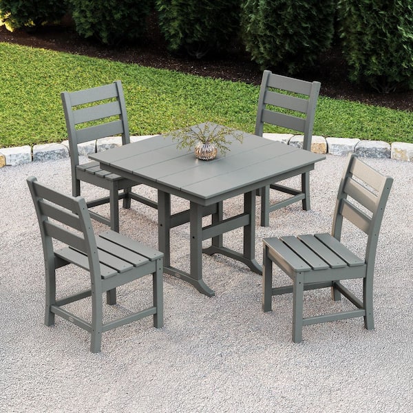 Grant Park Slate Grey Plastic 5-Piece Outdoor Dining Set with Side Chairs