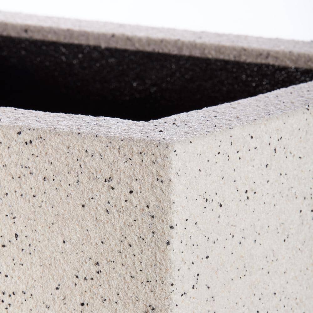 Extra Large White Granite Square Outdoor Planter with Drainage Holes