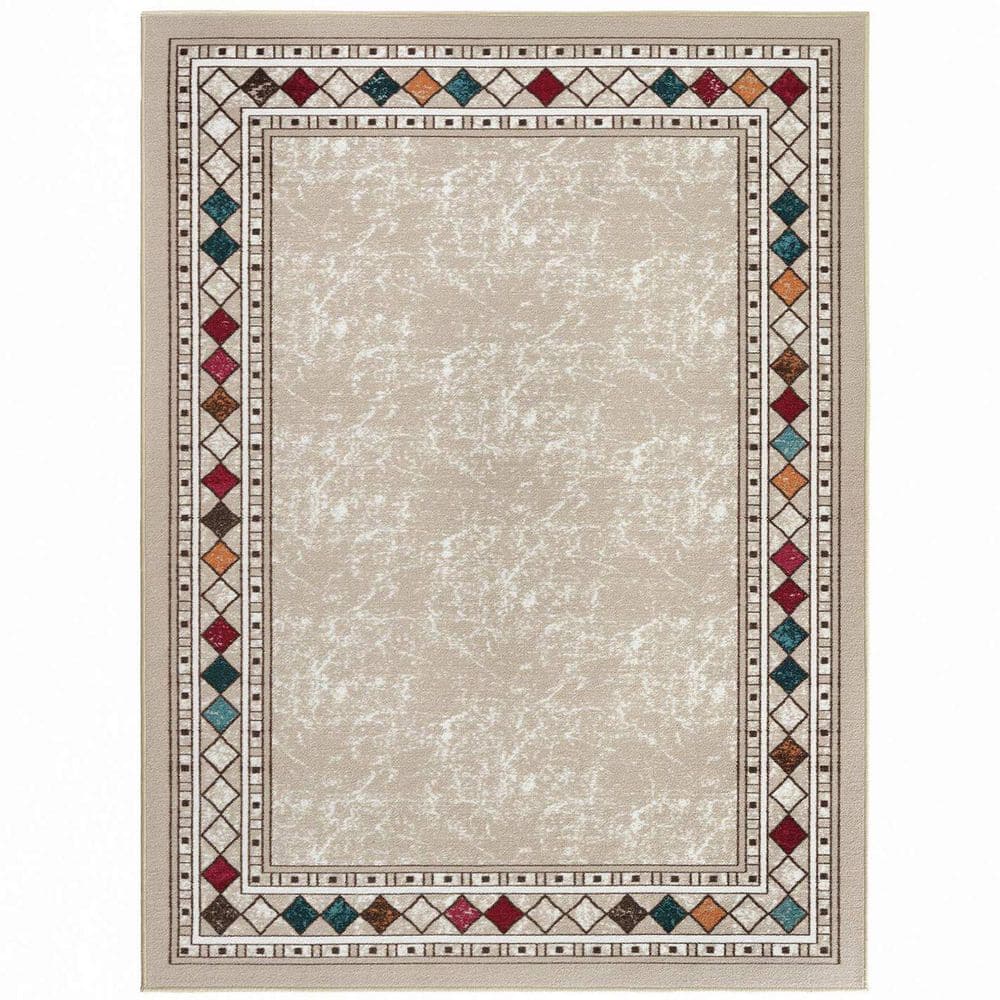 Beige Polypropylene 5 ft. x 7 ft. Geometric Indoor/Outdoor Area Rug