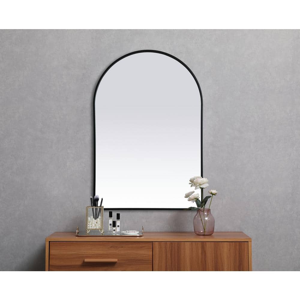 Black Metal Arch Wall Mirror with Vertical Mount