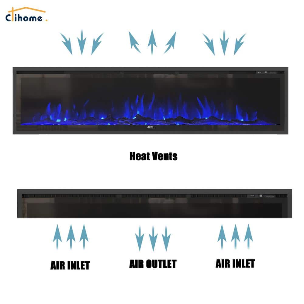 Corretto 72" Black Wall Mounted Electric Fireplace with Mantel