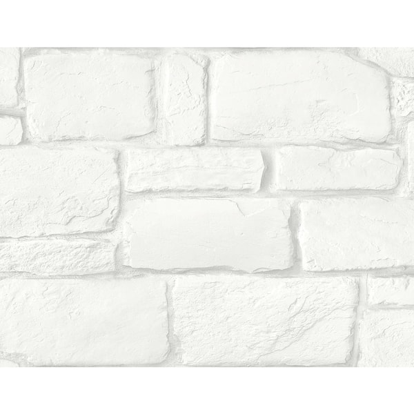 A-Street Prints Casablanca White Stone Vinyl Non-Pasted Textured Repositionable Wallpaper