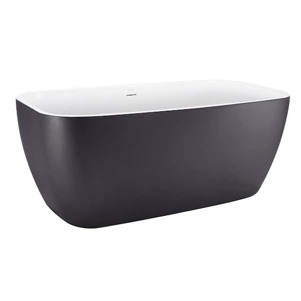 Unbranded 58.5 in. Acrylic Double Slipper Flatbottom Non-Whirlpool Freestanding Bathtub in Gray