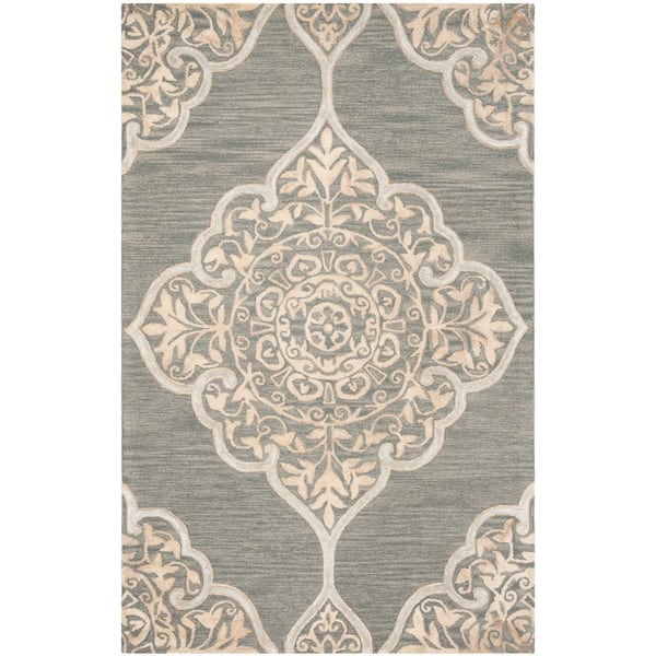 SAFAVIEH Dip Dye Slate/Beige 4 ft. x 6 ft. Medallion Area Rug