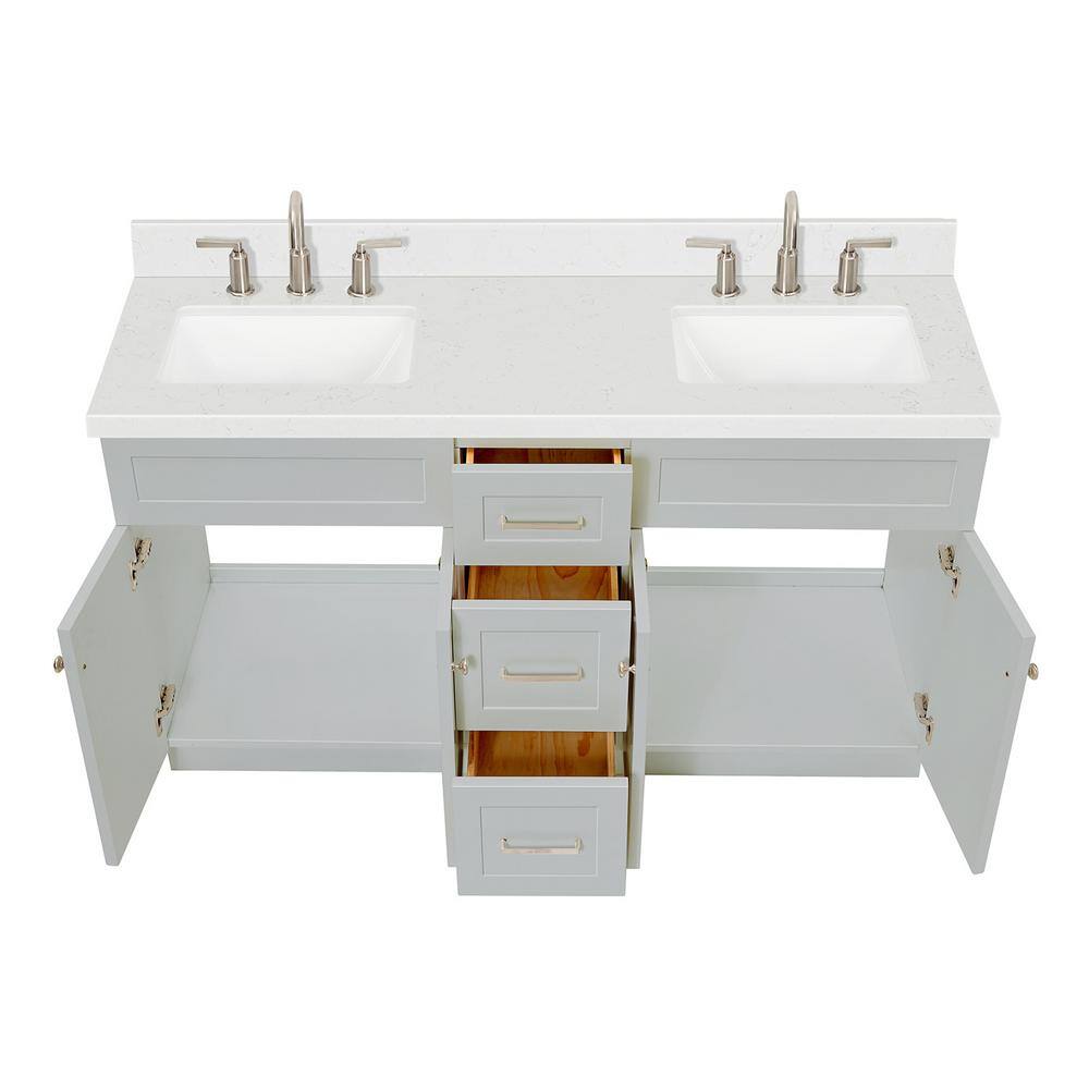 Gray 60" Freestanding Double Basin Vanity with Quartz Top