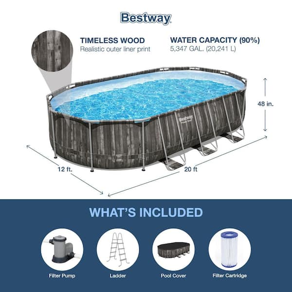 Power Steel 20 ft. x 12 ft. Oval 48 in. Deep Above Ground Pool Set